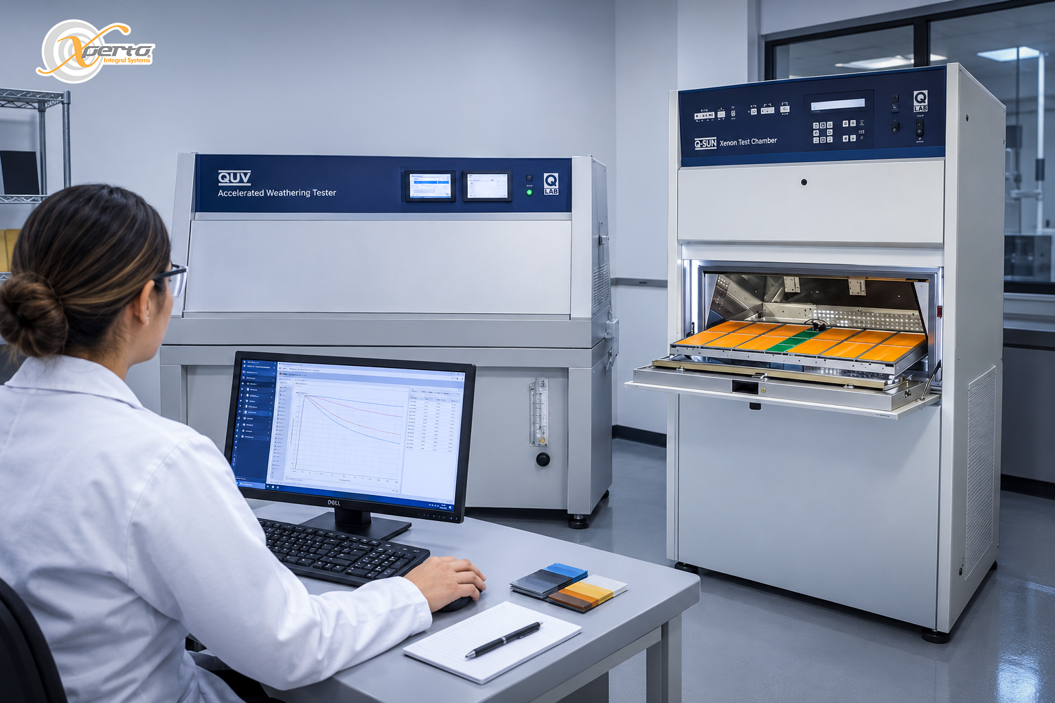 Equipos de laboratorio QUV y Q-SUN utilizados para ensayos de intemperismo acelerado