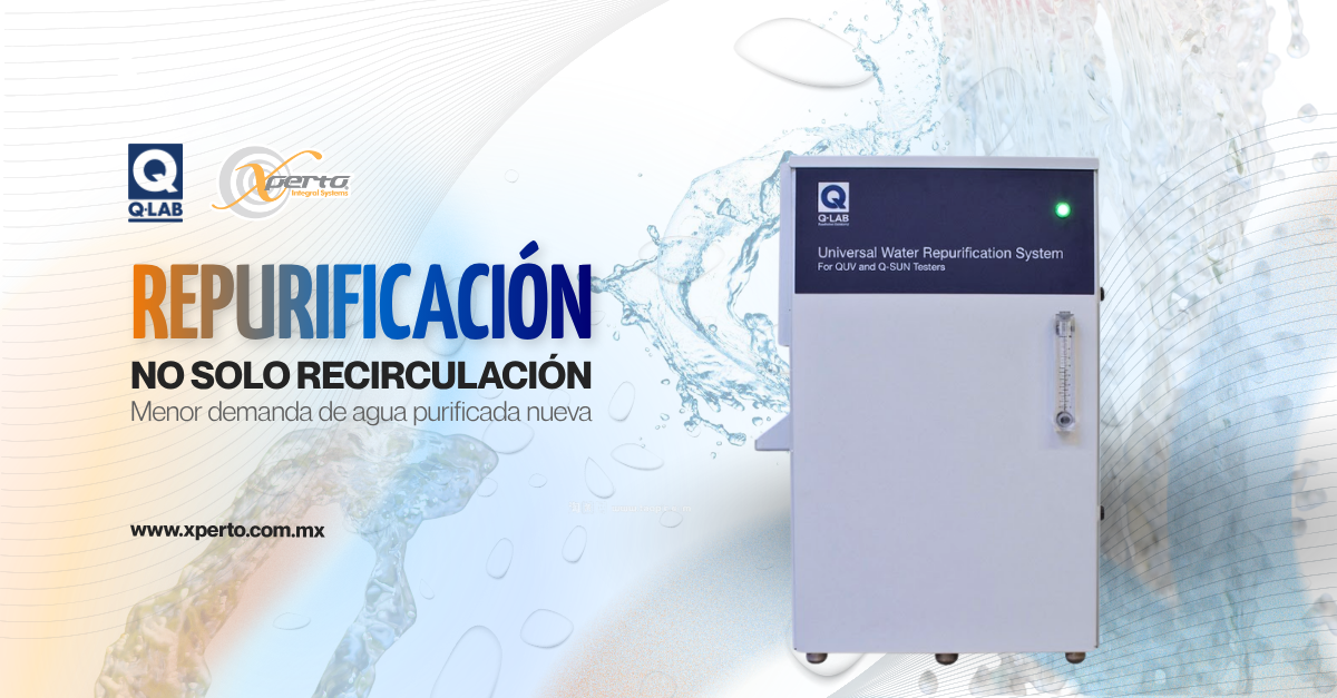 Sistema de repurificación de agua Q-Lab en un laboratorio de intemperismo acelerado